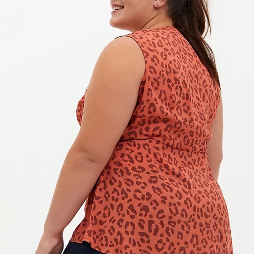 Orange Leopard Georgette Peplum Tie-Front Tank - Picture 5 of 7